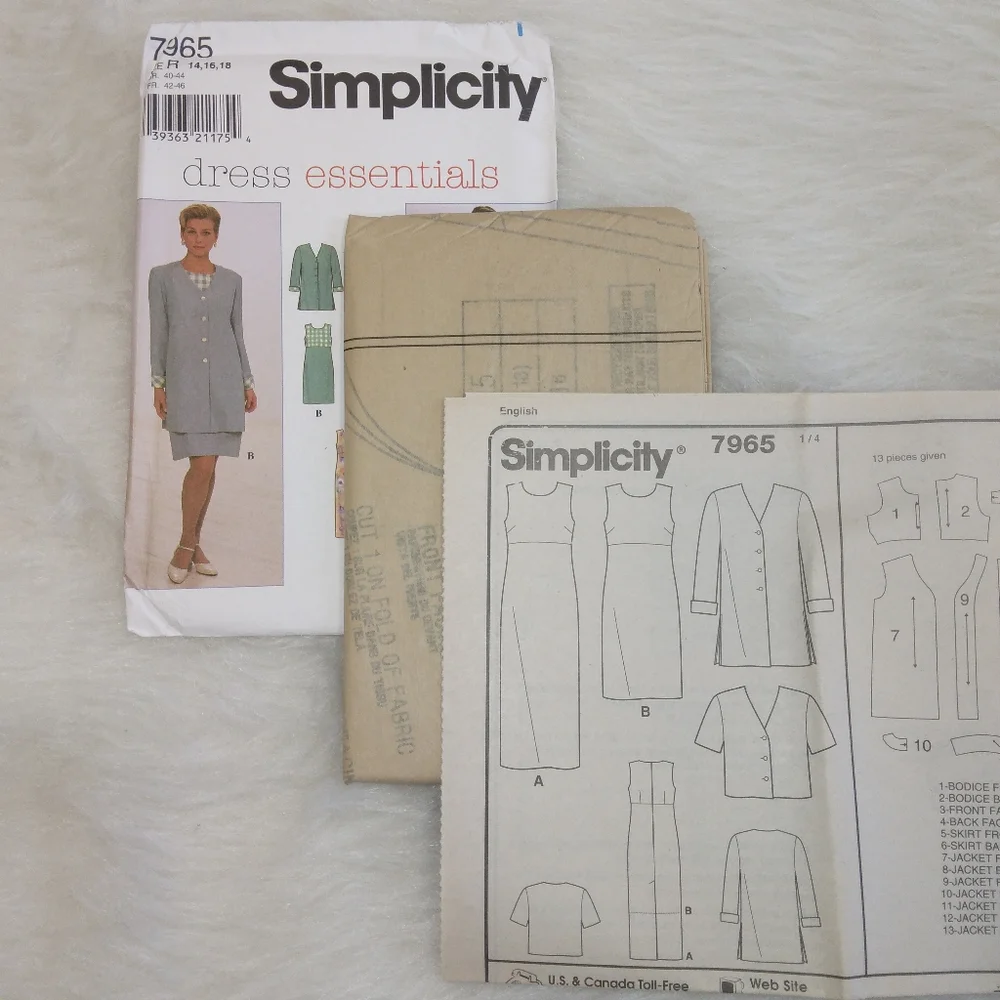 Simplicity 7965 Dress essentials Dress & Jacket with variations Size 14-16-18